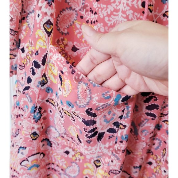 AUW Paisley & Floral Boho Tunic Top Mini Dress with Ruffle Hem + Split Neck - Picture 3 of 4